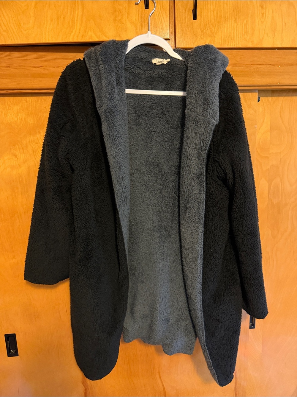 easel Kids Hooded Plush Coat in Black and Charcoal